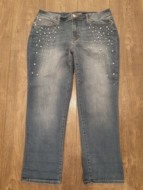 Crown & Ivy Girlfriend Jeans 12R | Rhinestone Embellished Bling Denim Y2K Glam